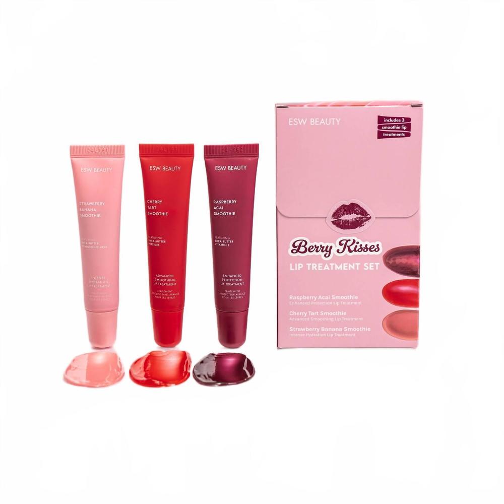 NEW ESW BEAUTY women's berry kisses lip treatment trio set in jelly red/rich ber